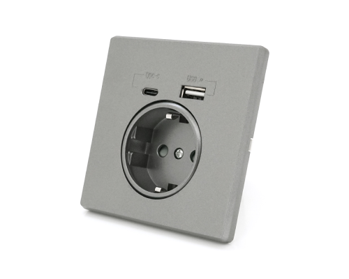 Розетка врізна із заземленням, Input: AC:110-250V/16A, Type-C/USB-виходи, Gray Розетка врізна із заземленням, Input: AC:110-250V/16A, Type-C/USB-виходи, Gray