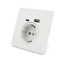 Розетка врізна із заземленням, Input: AC:110-250V/16A, Type-C/USB-виходи, White