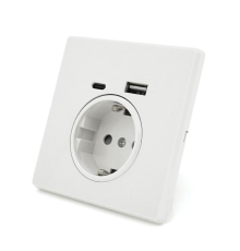 Розетка врізна із заземленням, Input: AC:110-250V/16A, Type-C/USB-виходи, White