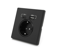 Розетка врізна із заземленням, Input: AC:110-250V/16A, Type-C/USB-виходи, Black