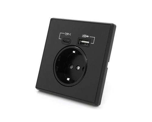 Розетка врізна із заземленням, Input: AC:110-250V/16A, Type-C/USB-виходи, Black Розетка врізна із заземленням, Input: AC:110-250V/16A, Type-C/USB-виходи, Black