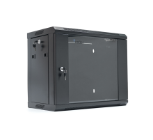Шафа Merlion 9U, 600*350*500 (Ш*Г*В) мм загартоване скло, чорна, сталь 1,2мм, із замком (у розібраному вигляді!!!), Black