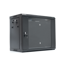 Шафа Merlion 9U, 600*350*500 (Ш*Г*В) мм загартоване скло, чорна, сталь 1,2мм, із замком (у розібраному вигляді!!!), Black