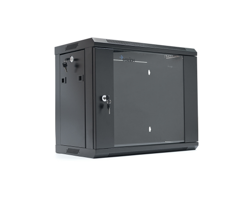 Шафа Merlion 9U, 600*350*500 (Ш*Г*В) мм загартоване скло, чорна, сталь 1,2мм, із замком (у розібраному вигляді!!!), Black