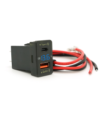 АЗУ FPUV-B, PD+QC3.0, Type-C: 30W, 5V-3A/9V-3A/12V-2.5A, USB: 18W, 5V-3.4A/9V-2A/12V-1.5A, 33x23mm, LED Blue, Black
