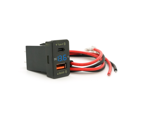 АЗУ FPUV-B, PD+QC3.0, Type-C: 30W, 5V-3A/9V-3A/12V-2.5A, USB: 18W, 5V-3.4A/9V-2A/12V-1.5A, 33x23mm, LED Blue, Black