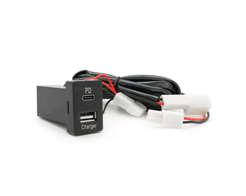 Flush-mounted car charger 38W-L01T03-Fuse, PD+QC, Type-C: 20W, USB: 18W, soldering wire kit with fuse, 33x22x58mm, Black Flush-mounted car charger 38W-L01T03-Fuse, PD+QC, Type-C: 20W, USB: 18W, soldering wire kit with fuse, 33x22x58mm, Black