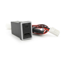 АЗУ врізне 130W-D01T03-С, PD+QC, Type-C: 100W, USB: 30W, LED підсвічування, комплект дротів з роз'ємами, 33x22х58mm, Black