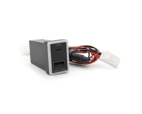 АЗУ врізне 130W-D01T03-С, PD+QC, Type-C: 100W, USB: 30W, LED підсвічування, комплект дротів з роз'ємами, 33x22х58mm, Black АЗУ врізне 130W-D01T03-С, PD+QC, Type-C: 100W, USB: 30W, LED підсвічування, комплект дротів з роз'ємами, 33x22х58mm, Black