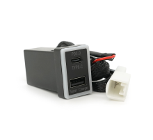 АЗУ врізне 60W-D01T03-С, PD+QC, Type-C: 30W, USB: 30W, LED підсвічування, комплект дротів з роз'ємами, 33x22х58mm, Black АЗУ врізне 60W-D01T03-С, PD+QC, Type-C: 30W, USB: 30W, LED підсвічування, комплект дротів з роз'ємами, 33x22х58mm, Black