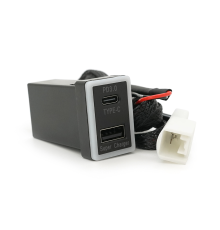 АЗУ врізне 60W-D01T03-С, PD+QC, Type-C: 30W, USB: 30W, LED підсвічування, комплект дротів з роз'ємами, 33x22х58mm, Black