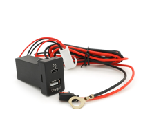АЗУ врізне 38W-L01T03-С, PD+QC, Type-C: 20W, USB: 18W, комплект дротів з роз'ємами, 33x22х58mm, Black