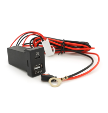 АЗУ врізне 38W-L01T03-С, PD+QC, Type-C: 20W, USB: 18W, комплект дротів з роз'ємами, 33x22х58mm, Black