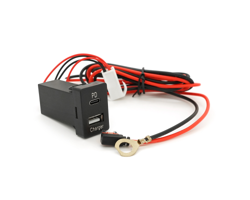 АЗУ врізне 38W-L01T03-С, PD+QC, Type-C: 20W, USB: 18W, комплект дротів з роз'ємами, 33x22х58mm, Black АЗУ врізне 38W-L01T03-С, PD+QC, Type-C: 20W, USB: 18W, комплект дротів з роз'ємами, 33x22х58mm, Black
