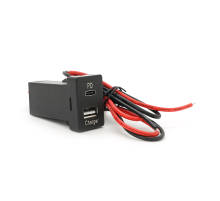 АЗУ врізне 38W-L01T03-S, PD+QC, Type-C: 20W, USB: 18W, комплект дротів під паяння, 33x22х58mm, Black