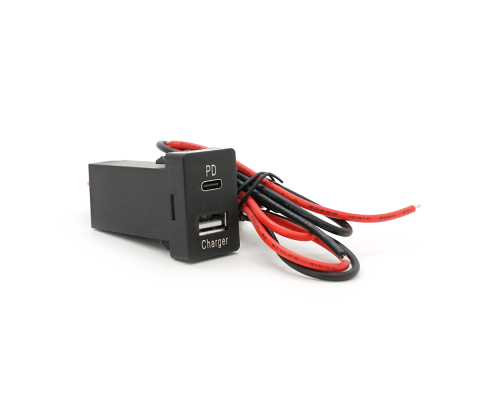 АЗУ врізне 38W-L01T03-S, PD+QC, Type-C: 20W, USB: 18W, комплект дротів під паяння, 33x22х58mm, Black