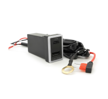 АЗУ врізне 130W-D01T03-Fuse, PD+QC, Type-C: 100W, USB: 30W, LED підсвічування, комплект проводів з роз'ємами та запобіжником, 33x22х58mm, Black