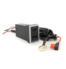 АЗУ врізне 130W-D01T03-Fuse, PD+QC, Type-C: 100W, USB: 30W, LED підсвічування, комплект проводів з роз'ємами та запобіжником, 33x22х58mm, Black