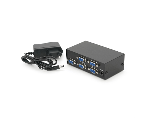 Активний спліттер VGA сигналу KV-FJ1504A (VGA2004) 150MHz 4 Port, DC5V / 2A, Black