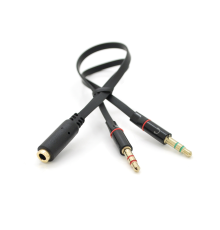 Спліттер Jack 3.5 (мама) 2 pin => 2 * Jack 3.5 (тато) 2 pin, плоский, Black, Пакет