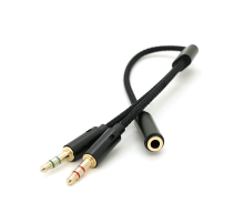 Розгалужувач аудіо для навушників і мікрофона, Jack 3.5 (мама) 4 pin =>2*Jack 3.5(тато) 3 pin, круглий в обплетенні, Box