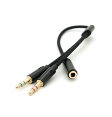 Розгалужувач аудіо для навушників і мікрофона, Jack 3.5 (мама) 4 pin =>2*Jack 3.5(тато) 3 pin, круглий в обплетенні, Box