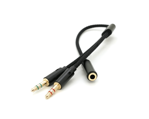 Розгалужувач аудіо для навушників і мікрофона, Jack 3.5 (мама) 4 pin =>2*Jack 3.5(тато) 3 pin, круглий в обплетенні, Box