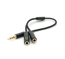Розгалужувач аудіо для навушників і мікрофона, Jack 3.5 (тато) 4 pin =>2*Jack 3.5(мама) 3 pin, круглий в обплетенні, Box