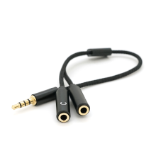 Розгалужувач аудіо для навушників і мікрофона, Jack 3.5 (тато) 4 pin =>2*Jack 3.5(мама) 3 pin, круглий в обплетенні, Box
