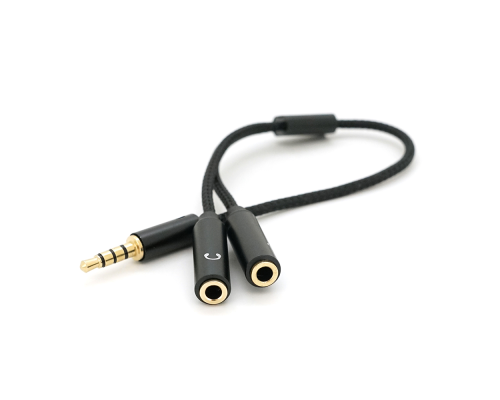 Розгалужувач аудіо для навушників і мікрофона, Jack 3.5 (тато) 4 pin =>2*Jack 3.5(мама) 3 pin, круглий в обплетенні, Box Розгалужувач аудіо для навушників і мікрофона, Jack 3.5 (тато) 4 pin =>2*Jack 3.5(мама) 3 pin, круглий в обплетенні, Box