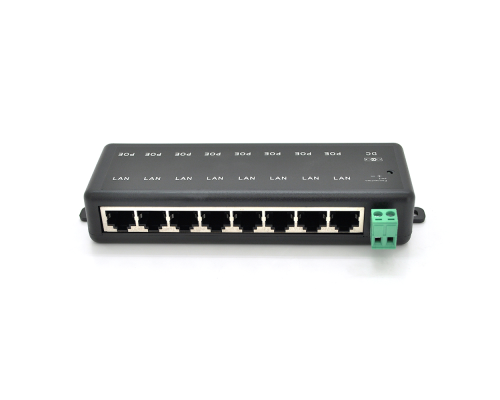 8-портовий POE-інжектор живлення, з 8xRJ45 портами Ethernet 10 / 100Мбит / с, IEEE802.3af / at, 12-48V, PIN45+/78-