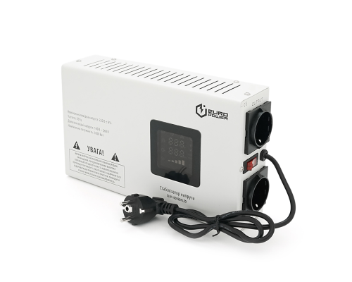 Стабілізатор напруги релейний настінного монтажу Europower SLIM-1000SBR LED, 1000VA 700W, 140-270Vac, SHUKO 2, Q1