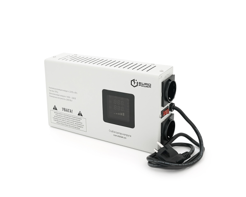 Стабілізатор напруги релейний настінного монтажу Europower SLIM-2000SBR LED, 2000VA 1400W, 140-270Vac, SHUKO 2, Q1