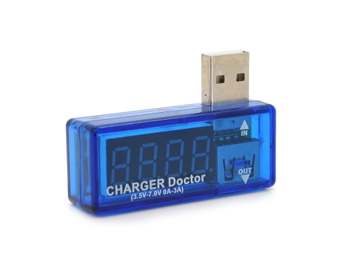 USB тестер Charger Doctor напруги (3-7.5V) і струму (0-2.5A) Blue, загнутий