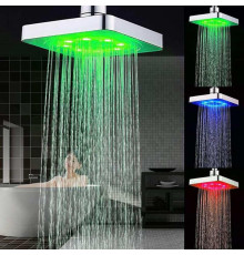 Лійка насадка для душу з LED-підсвіткою RGB світлодіодна, квадратна 150 мм LED Shower head AND XL-902