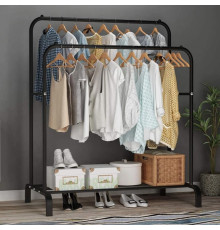Подвійна стійка вішалка для одягу та взуття Loft Rack підлогова сталева з полицею Black