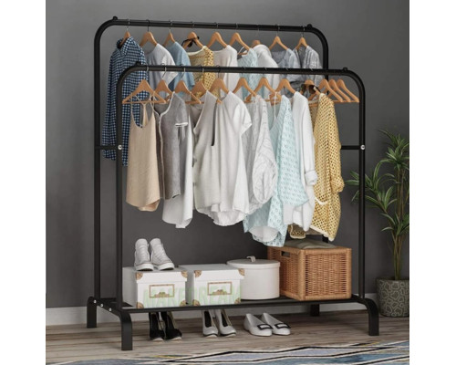 Двойная стойка вешалка для одежды и обуви Loft Rack напольная стальная с полкой Black Двойная стойка вешалка для одежды и обуви Loft Rack напольная стальная с полкой Black