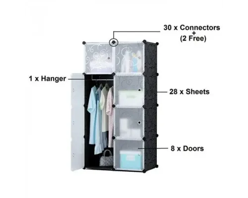 Пластиковый складной шкаф Storage Cube Cabinet 75х37х145 см Черный Сборный органайзер для одежды Пластиковый складной шкаф Storage Cube Cabinet 75х37х145 см Черный Сборный органайзер для одежды