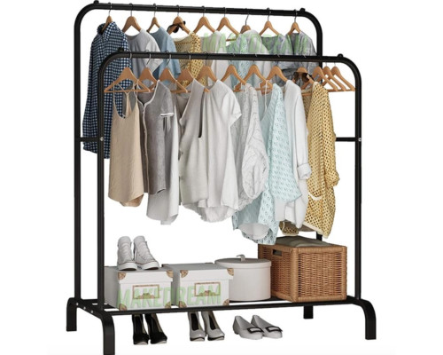 Двойная стойка вешалка для одежды и обуви Loft Rack напольная стальная с полкой Black Двойная стойка вешалка для одежды и обуви Loft Rack напольная стальная с полкой Black