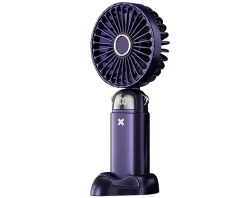 Портативный вентилятор Mini fan XL-880 диаметр 9 см с подставкой для телефона и дисплеем синий