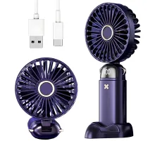 Портативный вентилятор Mini fan XL-880 диаметр 9 см с подставкой для телефона и дисплеем синий