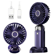 Портативный вентилятор Mini fan XL-880 диаметр 9 см с подставкой для телефона и дисплеем синий