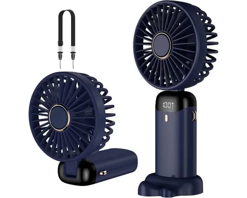 Портативный вентилятор Mini fan XL-880 диаметр 9 см с подставкой для телефона и дисплеем синий