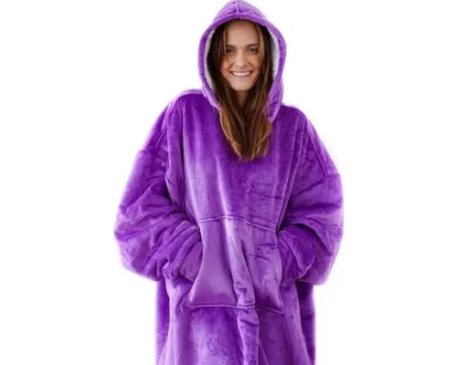 Толстовка — плед із капюшоном HUGGLE HOODIE — BLANKET Фіолетовий, Плед плюшевий, Тепле худі для дому
