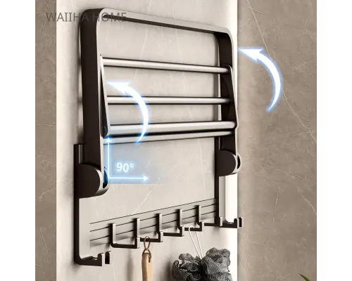 Полка Nest Sunny прямая откидная с перекладиной и крючками в ванную Графит 60см Полка Nest Sunny прямая откидная с перекладиной и крючками в ванную Графит 60см