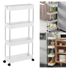 Этажерка на колесах 4 яруса (87×38×13см), Bathroom Rack / Напольная полка-органайзер / Стеллаж-этажерка