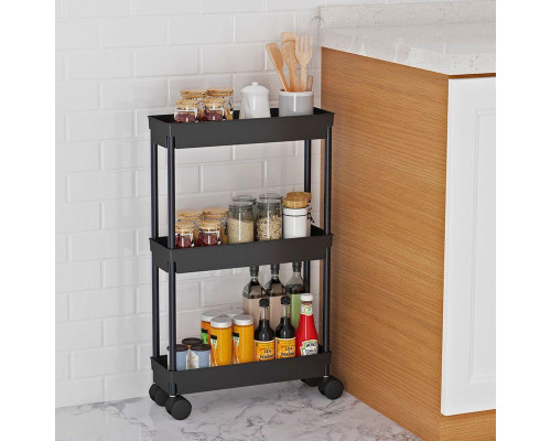 Узкая полка тележка на колесах для ванной и кухни на 3 яруса 61*40*26 см STORAGE RACK-3 Узкая полка тележка на колесах для ванной и кухни на 3 яруса 61*40*26 см STORAGE RACK-3