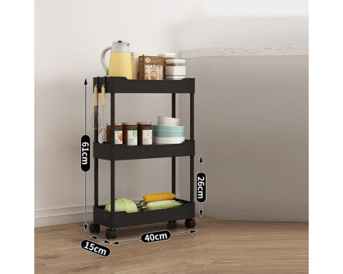 Узкая полка тележка на колесах для ванной и кухни на 3 яруса 61*40*26 см STORAGE RACK-3 Узкая полка тележка на колесах для ванной и кухни на 3 яруса 61*40*26 см STORAGE RACK-3