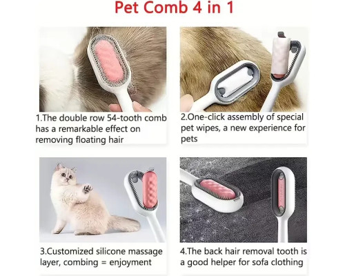 Щітка для вичісування шерсті хатніх тварин 4 в 1 Pet Cleaning Comb з масажем і чищенням речей Pink W28