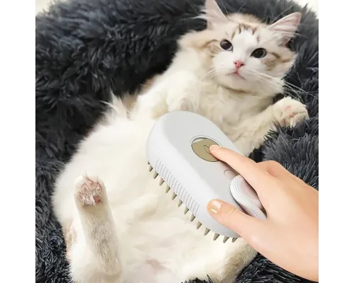 Щітка-масажер-спрей парова Pet Spray Massage Brush 3в1 для вичісування собак і кішок Біла